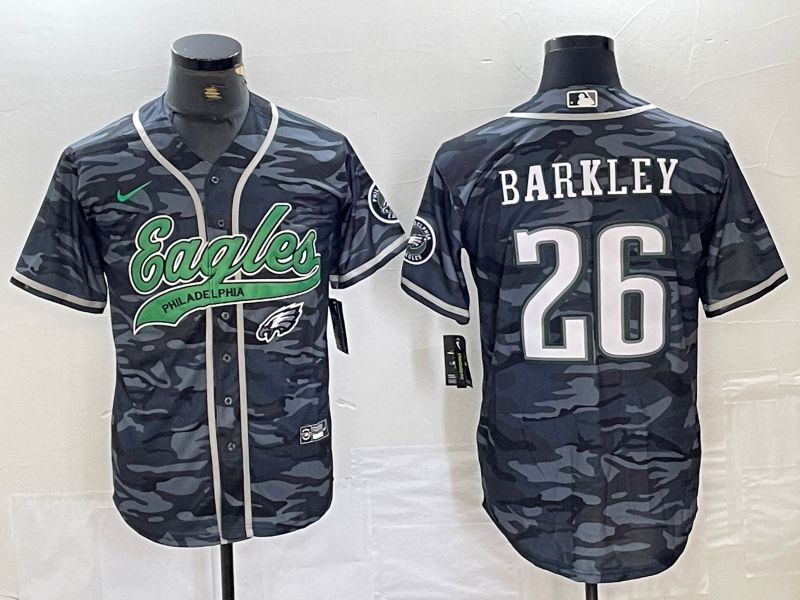 Men Philadelphia Eagles 26 Barkley Camo 2024 Nike Co branded NFL Jersey style 1